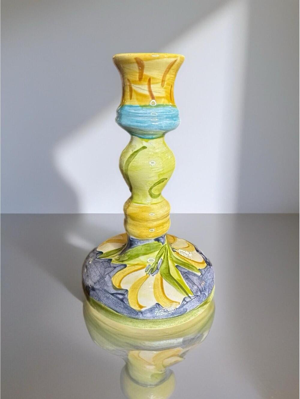 Hand-Painted Ceramic Candlestick Holder